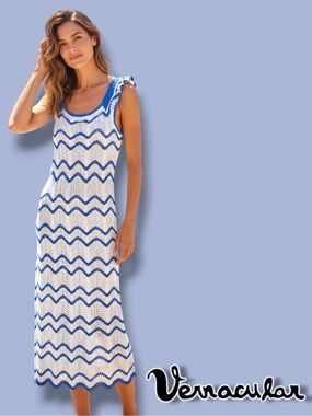 NWOT Vernacular Knit Blue and White Midi Dress. Size XS